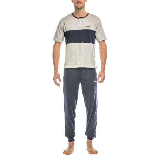 J.Press Férfi rövid ujjú hosszú nadrágos pizsama szett - Grey/Blue