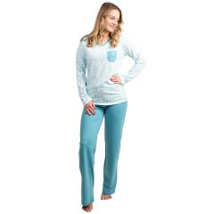   J.Press Women's Long Pajama Set with V-Neck Light Blue Floral Top - Light Blue